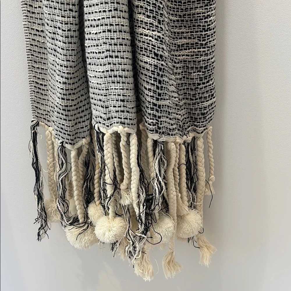 Black and White Knit Scarf with Tassels